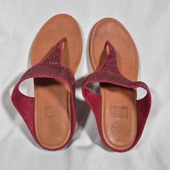 Fitflop Banda Glitz Thong Red Brown Sandal Shoes Women's Size 8 - Picture 4 of 9